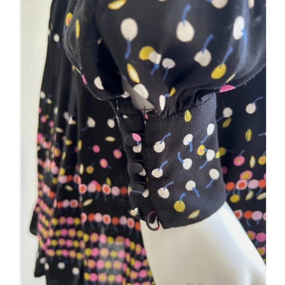 Free People Coryn Dress Size 2 XS Black Cherry Print Open Back Fit Flare V-Neck - Picture 6 of 12